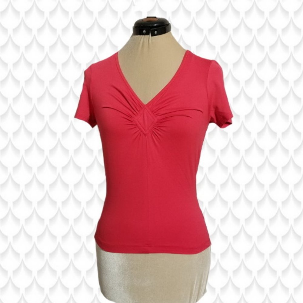Classiques Entier Red V-neck Short Sleeve Shirt Blouse, Size PXS